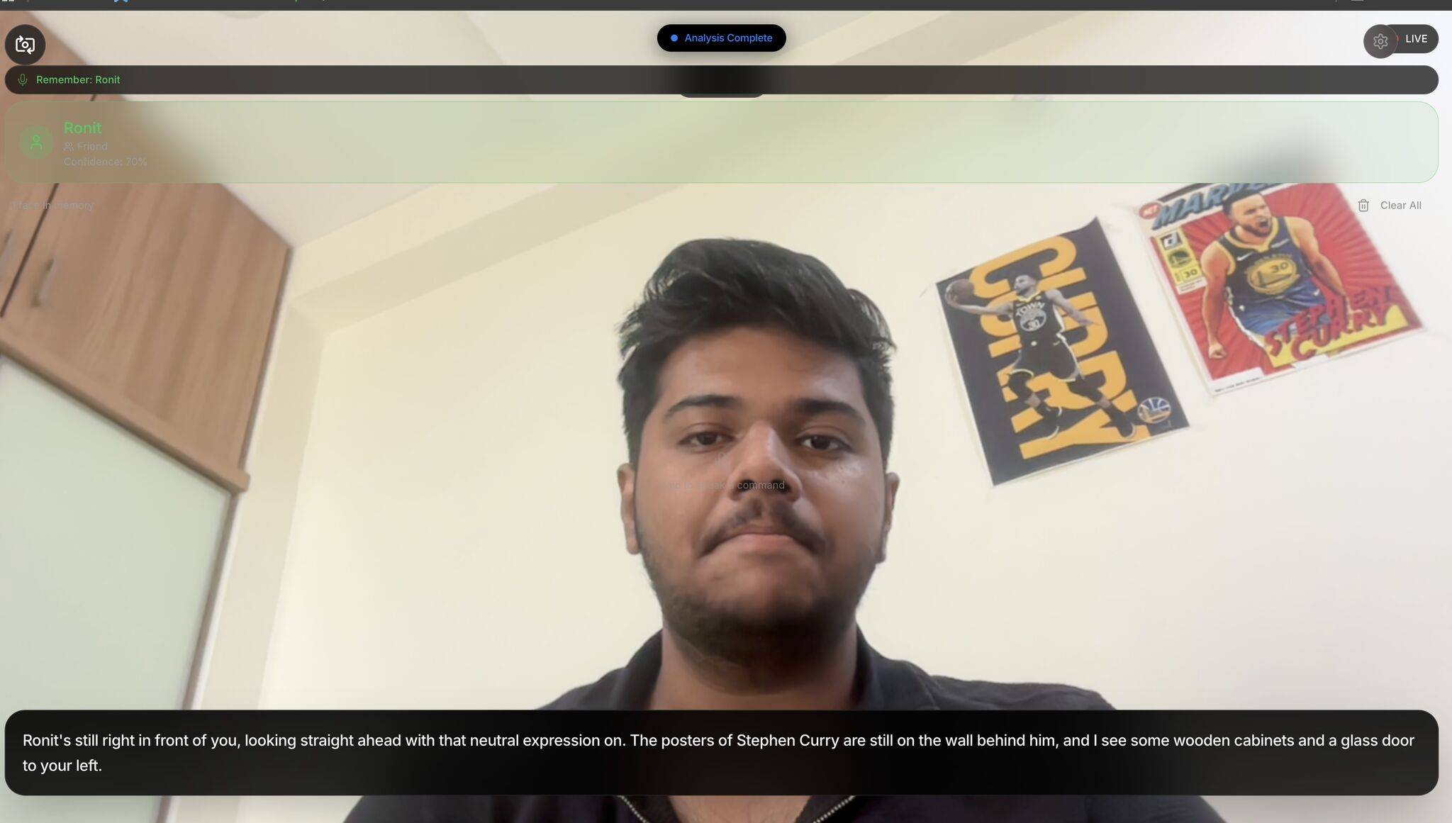Familiar-face recognition demonstration in NeuroNarrator.